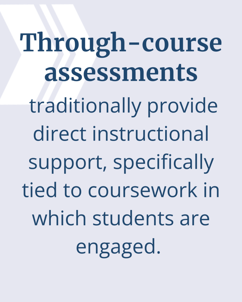 Through-course assessments traditionally provide direct instructional support, specifically tied to coursework in which students are engaged.